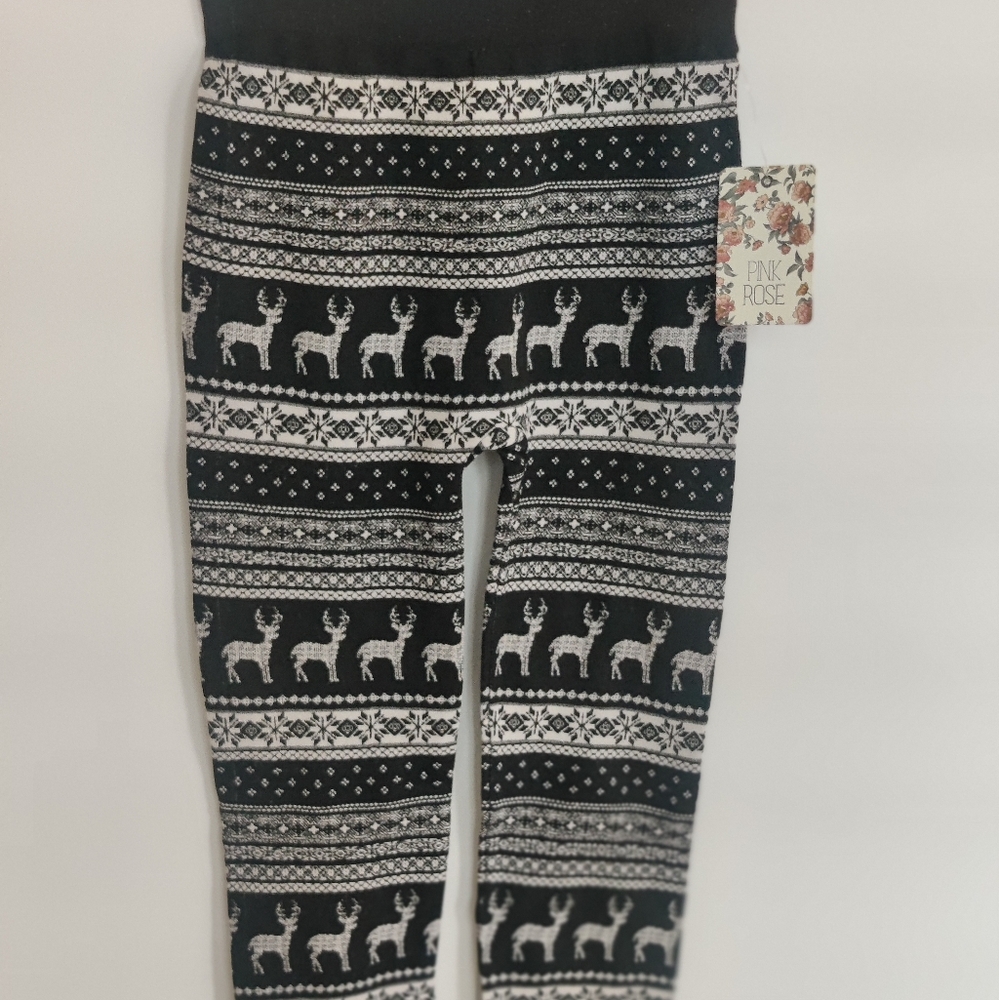 NWT pink rose brand Black Ivy Deer  leggings 36.5 inch length